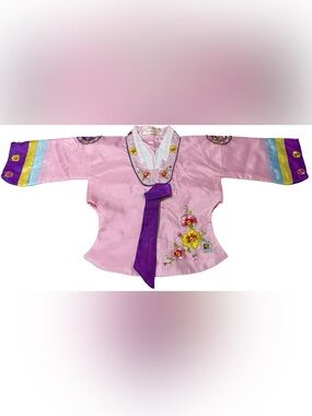 Qiaqiatu Girls Pink Embroidered Hanbok Jacket Size 115 Korean Traditional Top